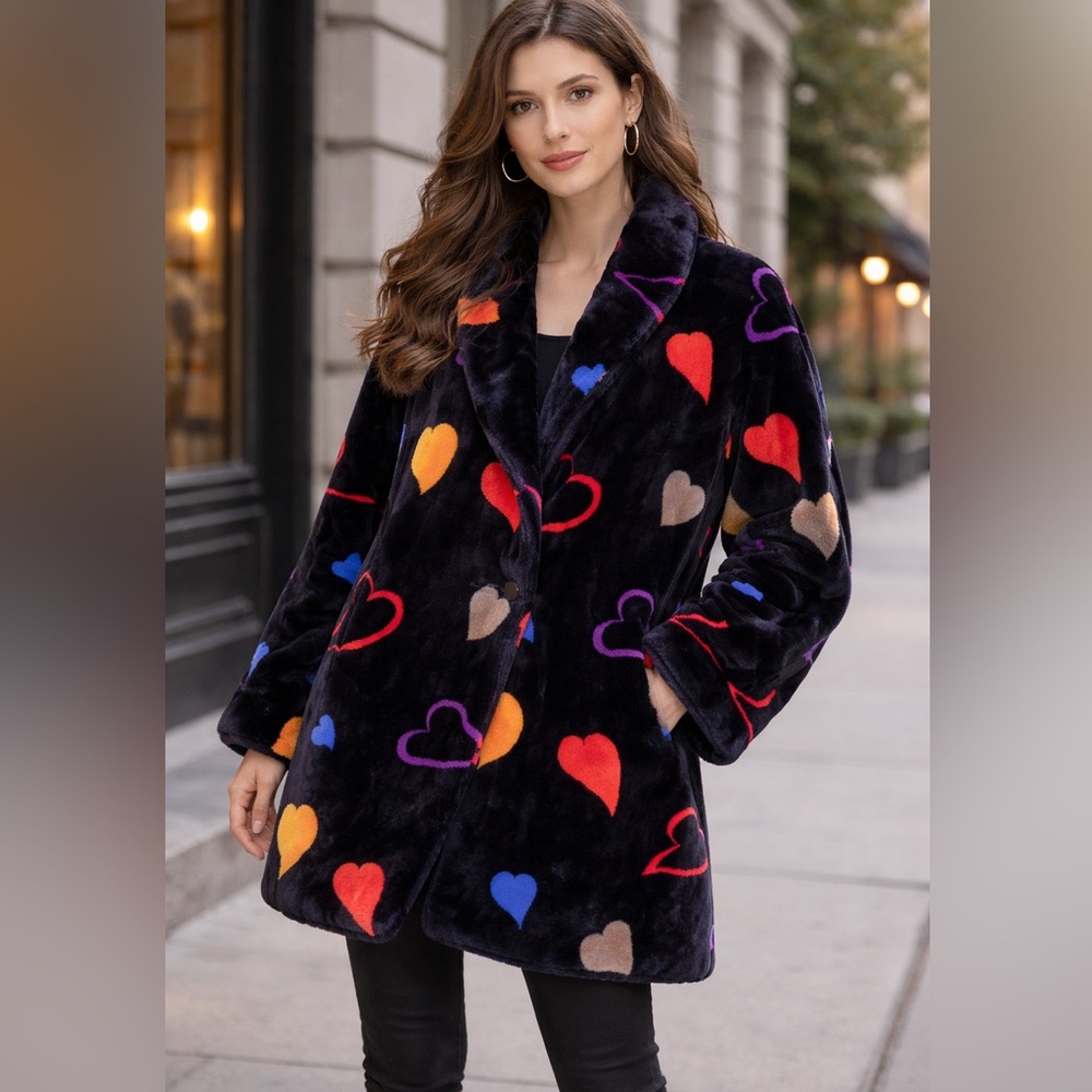DONNYBROOK Heart Motif Faux Fur Coat